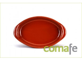 Fuente barro oval c/asas 44x26
