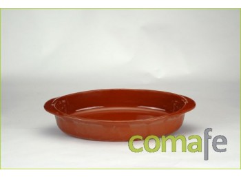 Fuente barro oval c/asas 33x20