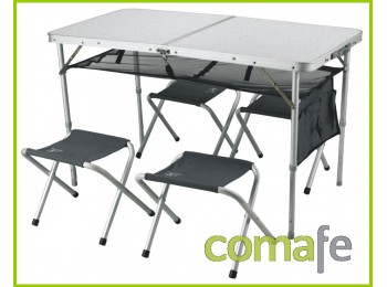 Mesa+4 taburetes aluminio y po