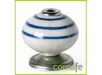 Pomo mueble blanco rayas azule