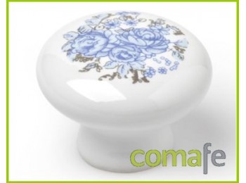 Pomo mueble porcelana flor azu